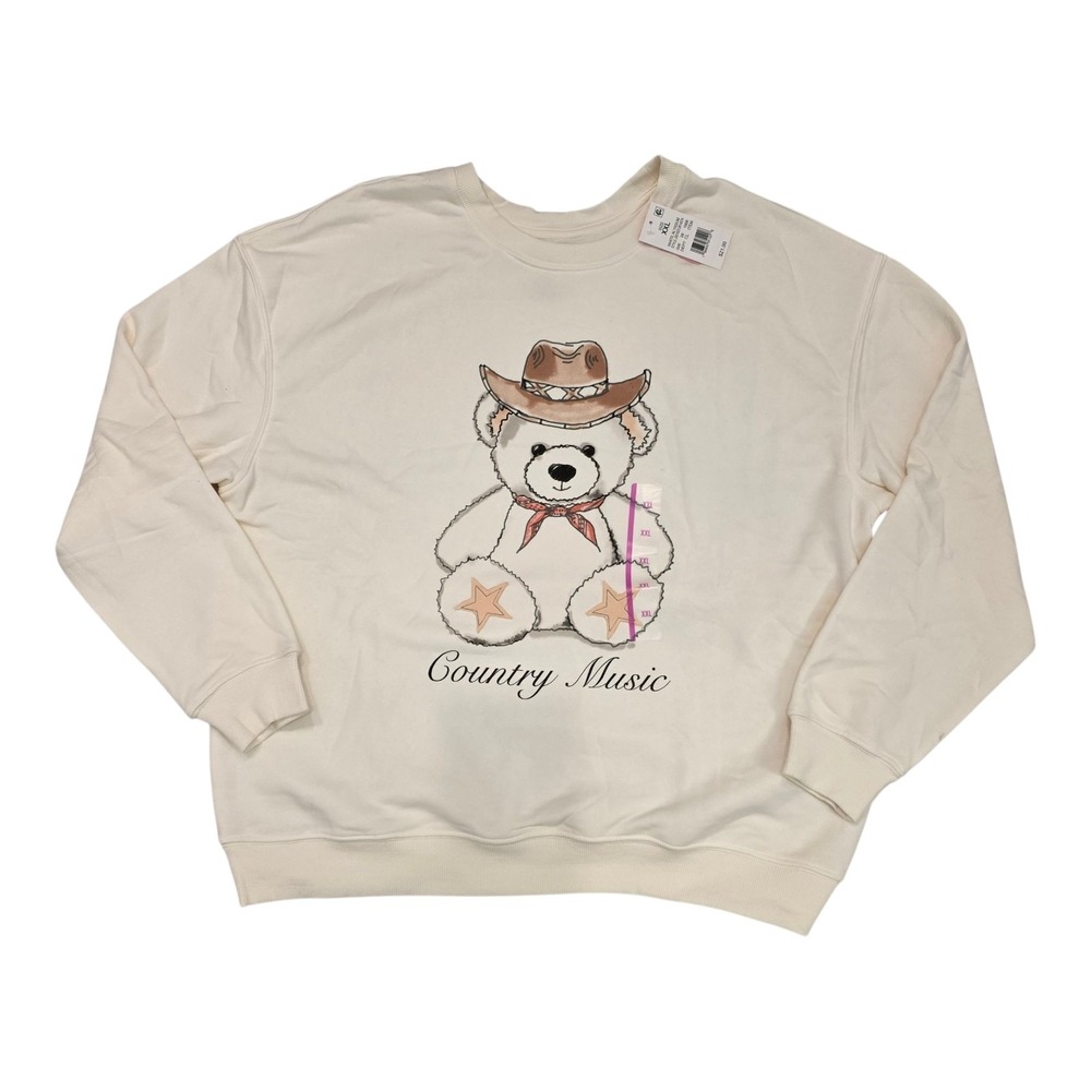 Zoe + Liv Sweatshirt Womens 2XL White Country Music Bear Cowboy Western Cute
